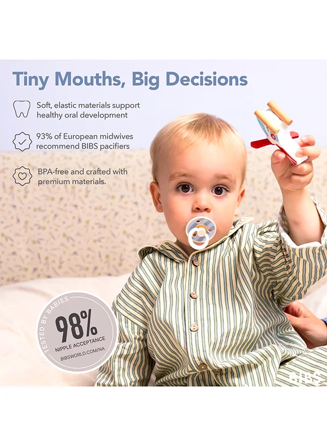 BIBS Studio Colour Round Pacifier, 2 Pieces, Latex Size 1, 0 - 6 Months, Baby Blue Dusty, Newborn Pacifier, Soft Latex Teat, Bpa - Free And Safe