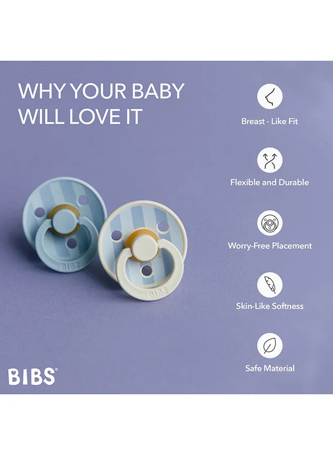 BIBS Studio Colour Round Pacifier, 2 Pieces, Latex Size 1, 0 - 6 Months, Baby Blue Dusty, Newborn Pacifier, Soft Latex Teat, Bpa - Free And Safe