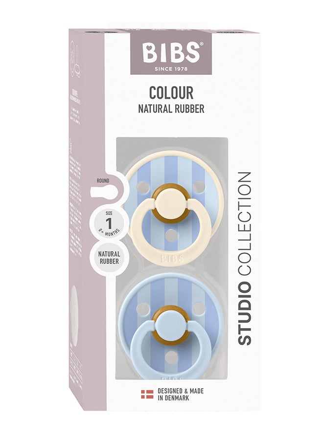 BIBS Studio Colour Round Pacifier, 2 Pieces, Latex Size 1, 0 - 6 Months, Baby Blue Dusty, Newborn Pacifier, Soft Latex Teat, Bpa - Free And Safe - Image 2