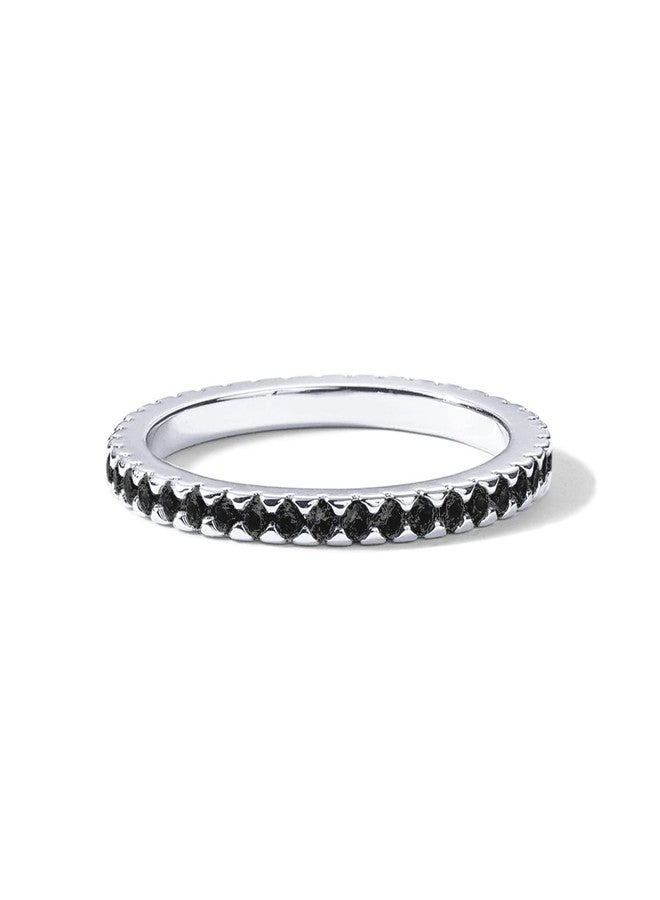 PAVOI 14K Gold Plated Sterling Silver Colored CZ Stones Stackable Ring | Simulated Diamond Eternity Bands for Women, 8, Sterling Silver, black cz - rose gold - Image 3