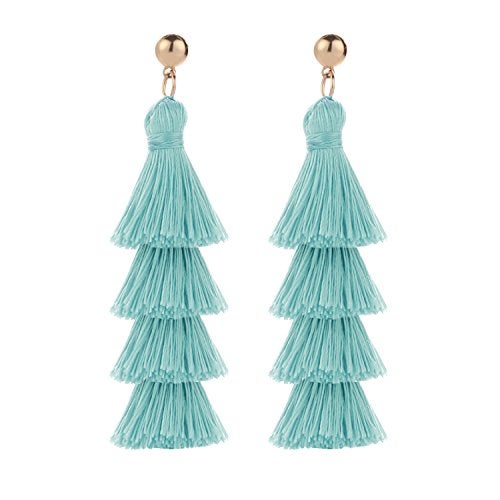 BaubleStar Fashion Tassel Dangle Earrings for Women Layered Long Bonita Tiered Thread Tassel Turquoise Blue Drop Statement Jewelry - Image 1