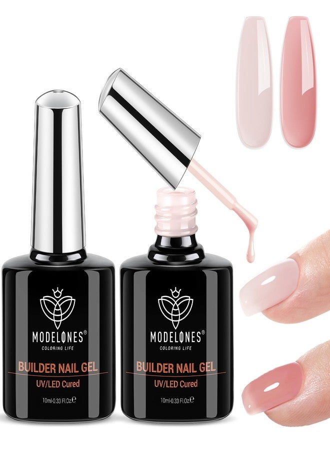modelones Builder Nail Gel, 2 Pcs Cover Nude and Rose Pink Gel Builder for Thickening Apex Building 8-in-One Rubber Color Base Polish Strengthener Extension LED Lamp Cured 10 ml DIY Home Salon - Image 1