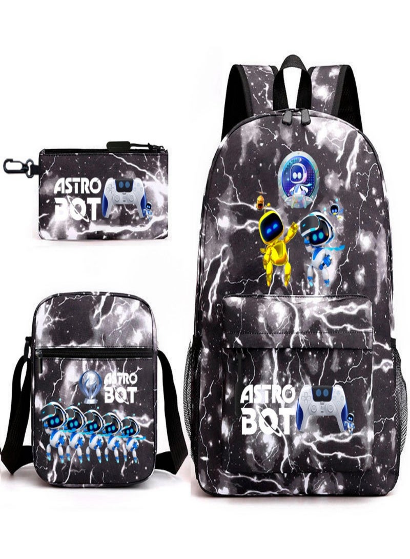 Astro Bot Children Backpack Schoolbag Teen Student School Book bag with Lunch Box Pen Case 3 in 1 for Kids