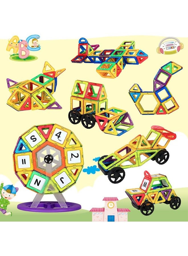 Loquat Magnetic Tiles Blocks Building Toys Set for Kids,STEM Magnetic Stacking Toys for Boys and Girls,Educational Birthday Gift with Castle Cards  Storage Bag-97PCS - Image 5