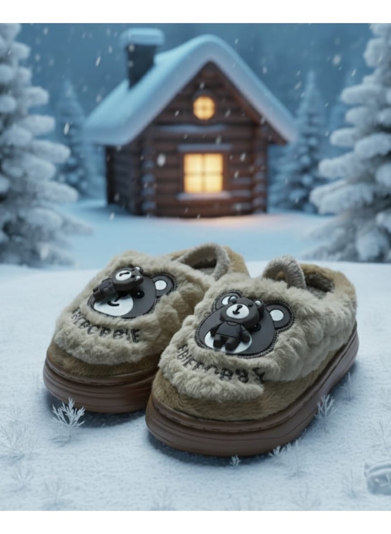 سليبر أطفال فرو بتصميم  كيوت – مريح، دافئ وآمن للاستخدام المنزلي - مقاس 24-25 - Image 1