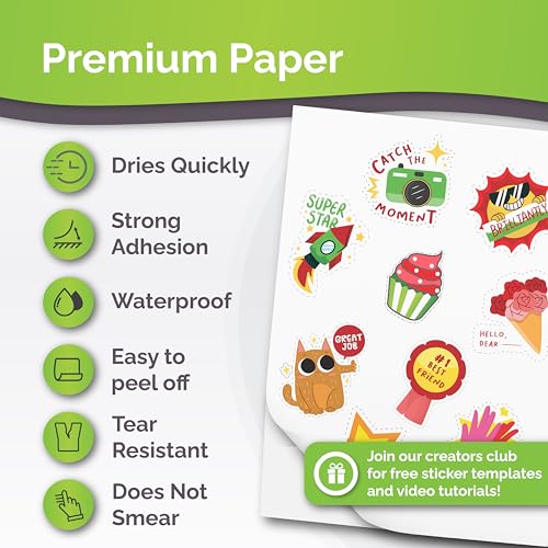 AgoDeo Premium Printable Vinyl Sticker Paper for Inkjet & Laser Printer - 56 Sheets Self-Adhesive Sheets Matte White Waterproof, Dries Quickly Vivid Colors, Holds Ink Well - Tear Resistant - Image 2