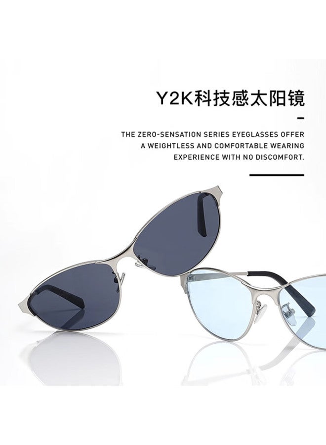 Gogosoon New Y2k Retro Cat Eye High-end Metal Sungl For Women, Futuristic Cycling Feel, Uv Protection Sungl - Image 5