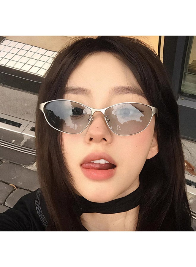 Gogosoon New Y2k Retro Cat Eye High-end Metal Sungl For Women, Futuristic Cycling Feel, Uv Protection Sungl - Image 2