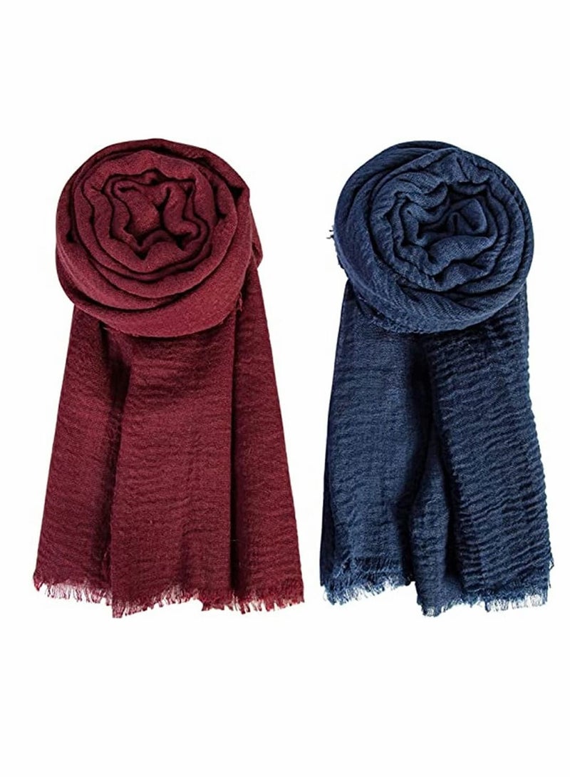 KASTWAVE Scarfs for Women, 4 Pieces Soft Keep Warm Scarf Shawl Lightweight Long Fashion Wraps for All Season Cotton and Linen Monochrome Turban Scarf (Green, Gray, Red, Navy Blue) - Image 5