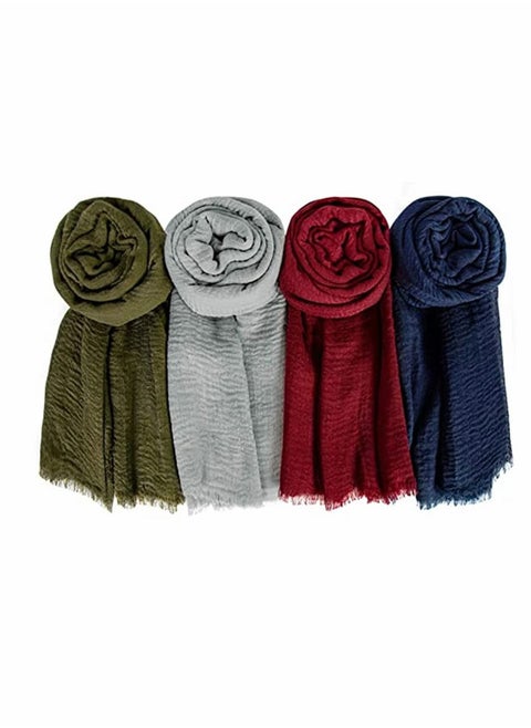 Scarfs for Women, 4 Pieces Soft Keep Warm Scarf Shawl Lightweight Long Fashion Wraps for All Season Cotton and Linen Monochrome Turban Scarf (Green, Gray, Red, Navy Blue)