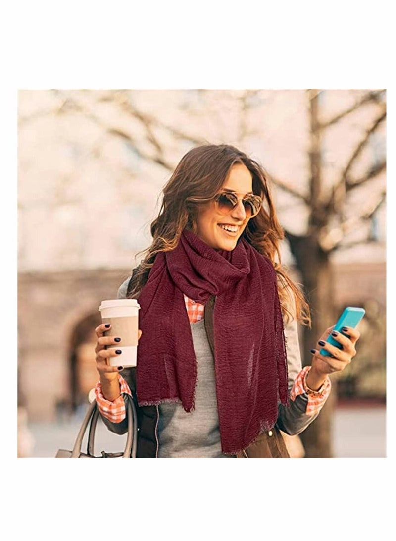 KASTWAVE Scarfs for Women, 4 Pieces Soft Keep Warm Scarf Shawl Lightweight Long Fashion Wraps for All Season Cotton and Linen Monochrome Turban Scarf (Green, Gray, Red, Navy Blue) - Image 3