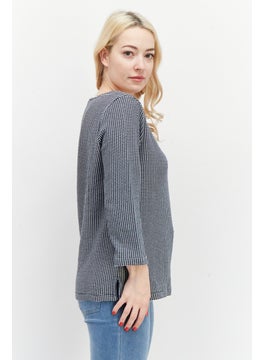 Zero Women Boat Neck Long Sleeves Stripe Top, Black  - Image 4