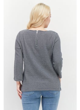 Zero Women Boat Neck Long Sleeves Stripe Top, Black  - Image 2