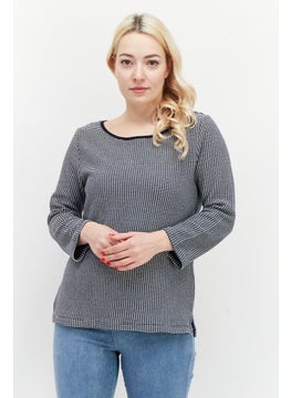 Zero Women Boat Neck Long Sleeves Stripe Top, Black  - Image 1