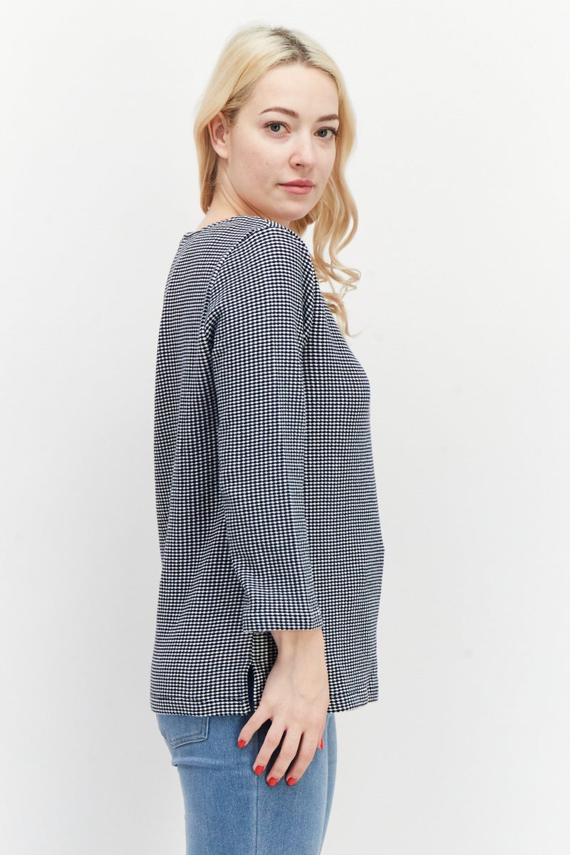 Zero Women Boat Neck Long Sleeves Stripe Top, Black - Image 4