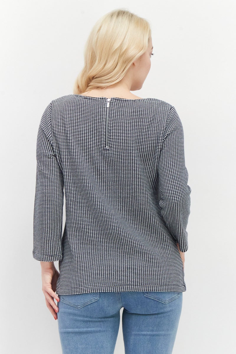 Zero Women Boat Neck Long Sleeves Stripe Top, Black - Image 2