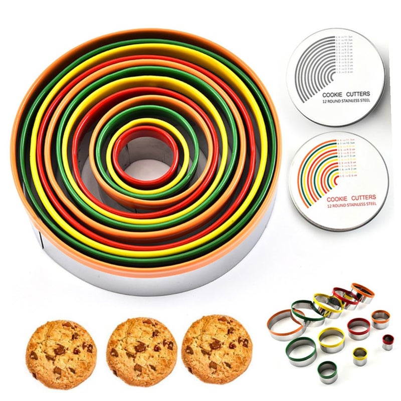 12Pcs Stainless Steel Round Cookie Cutters Set With Colorful Handles Kitchen Baking Tools - Image 4