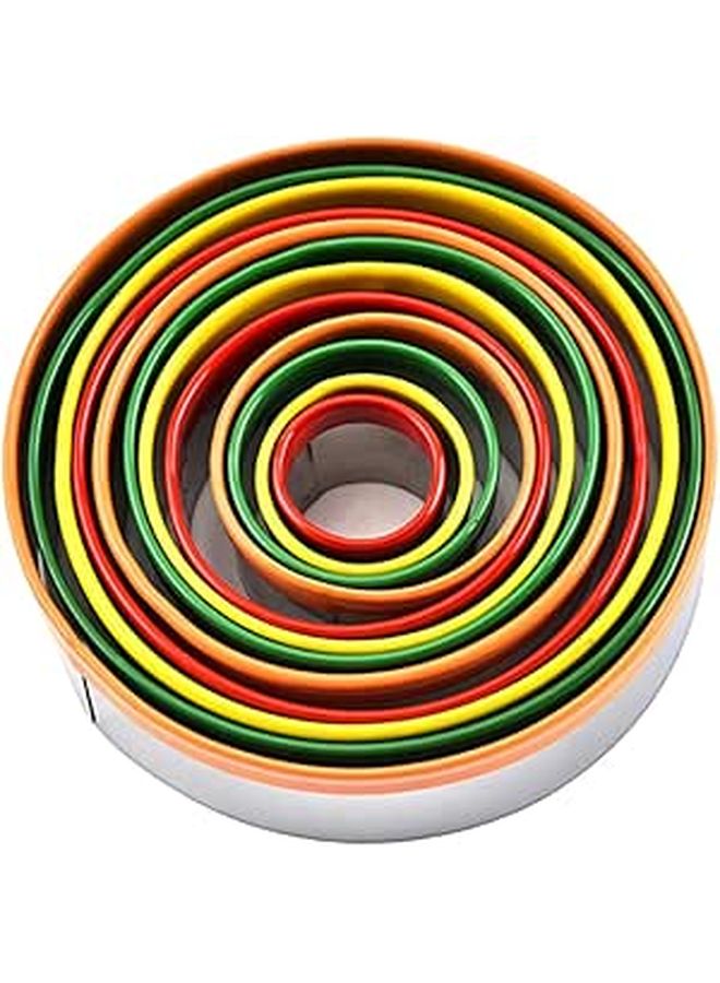 12Pcs Stainless Steel Round Cookie Cutters Set With Colorful Handles Kitchen Baking Tools - Image 1