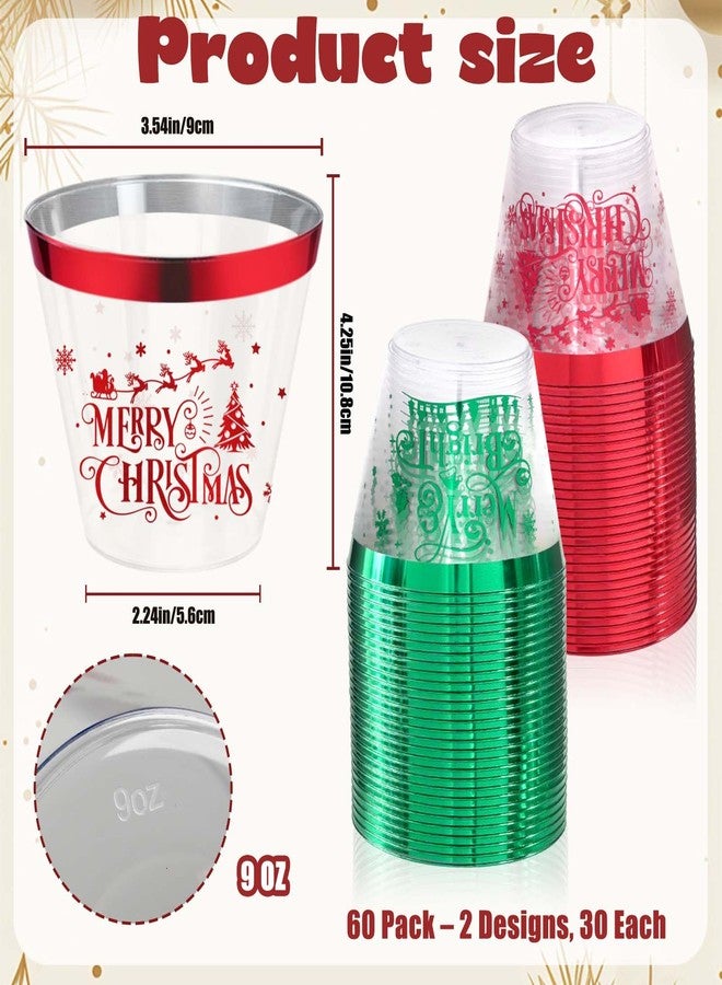CUPLOOV 60Pcs Christmas Party Decorations Cups - 9Oz Merry Christmas Theme Red Green Disposable Plastic Cups for Xmas Wedding Thanksgiving Birthday Holiday Party Supplies Xmas Party Drinks - Image 2