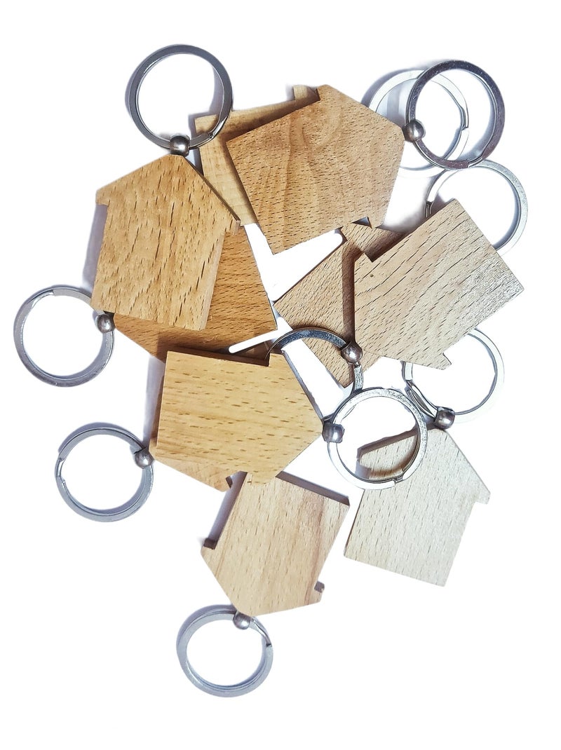 Kidultz Empty Wooden Keychain for DIY Projects - Laser Engravable, Printable & Writable - Pack of 10 - Different Shapes (Home Shape) - Image 5