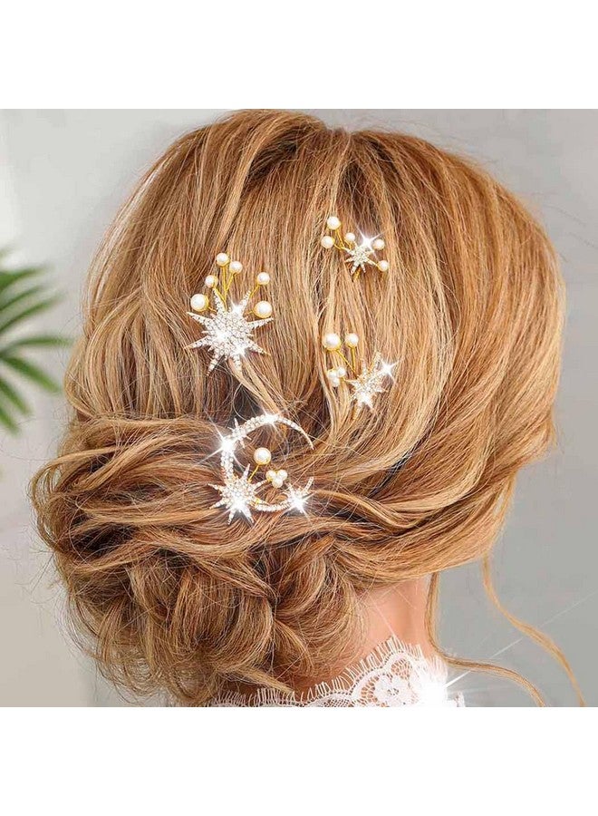 كيلشي دبابيس شعر زفاف من Kilshye Star Bride، قطع شعر ذهبية على شكل قمر، إكسسوارات شعر من اللؤلؤ للنساء والفتيات (عبوة من 4 قطع) - Image 1