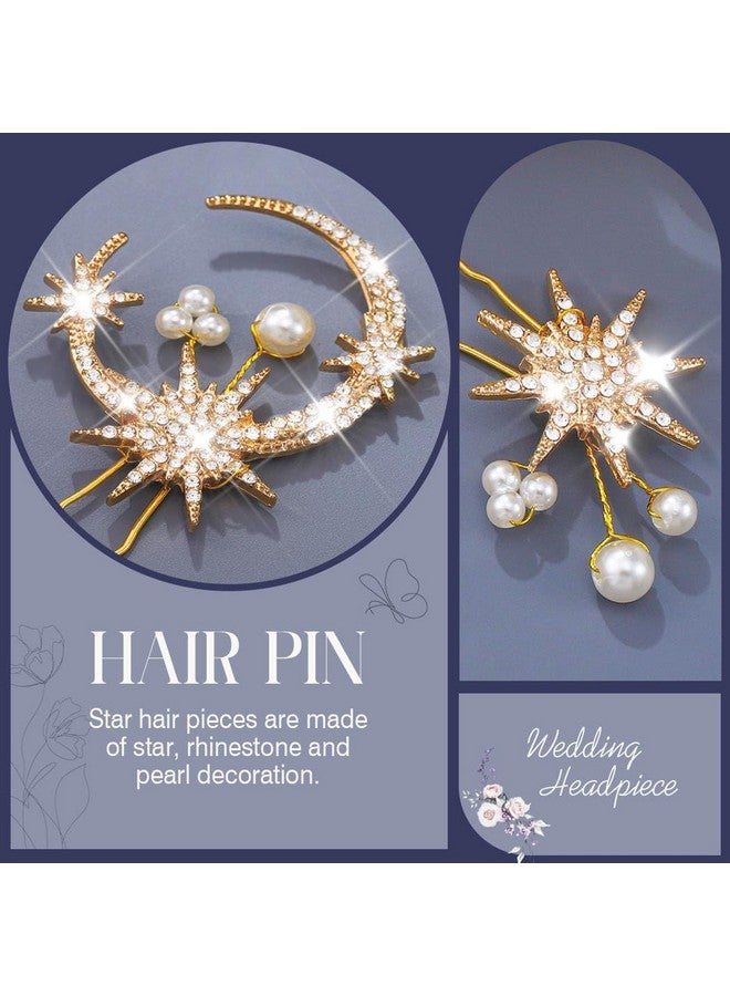 كيلشي دبابيس شعر زفاف من Kilshye Star Bride، قطع شعر ذهبية على شكل قمر، إكسسوارات شعر من اللؤلؤ للنساء والفتيات (عبوة من 4 قطع) - Image 4