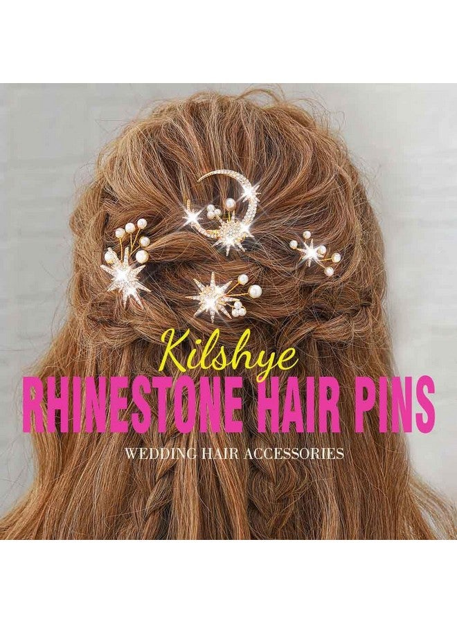 كيلشي دبابيس شعر زفاف من Kilshye Star Bride، قطع شعر ذهبية على شكل قمر، إكسسوارات شعر من اللؤلؤ للنساء والفتيات (عبوة من 4 قطع) - Image 3