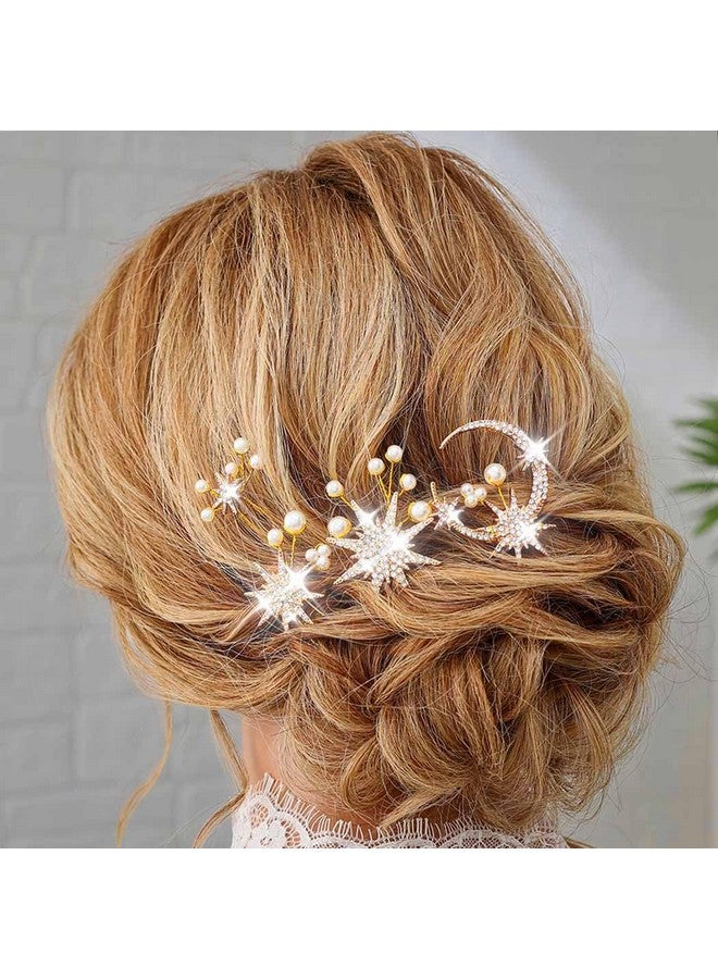 كيلشي دبابيس شعر زفاف من Kilshye Star Bride، قطع شعر ذهبية على شكل قمر، إكسسوارات شعر من اللؤلؤ للنساء والفتيات (عبوة من 4 قطع) - Image 5