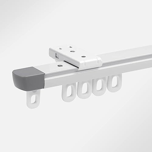 ZIVIK Retractable curtain track(32.8in-60in),Top-mounted Room Divider Curtain Rod,Ceiling Rails Set with Silent Rollers and Hooks for Living, aluminum alloy curtain box curtain rod White - Image 3