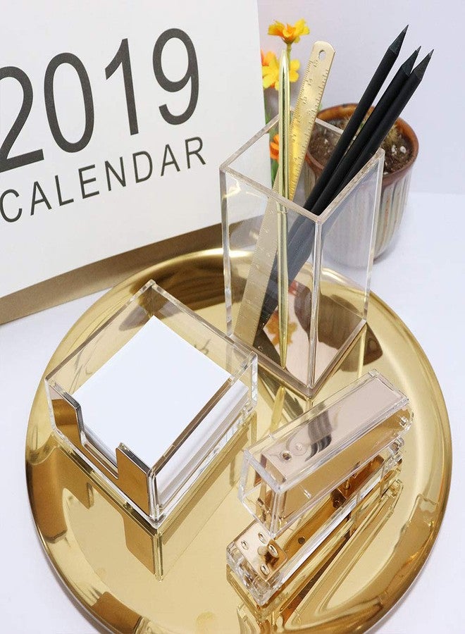 Buqoo Acrylic Sticky Note Holder Desk Organizer Decor for 3x3 Sticky Notes Memo (Gold) - Image 3