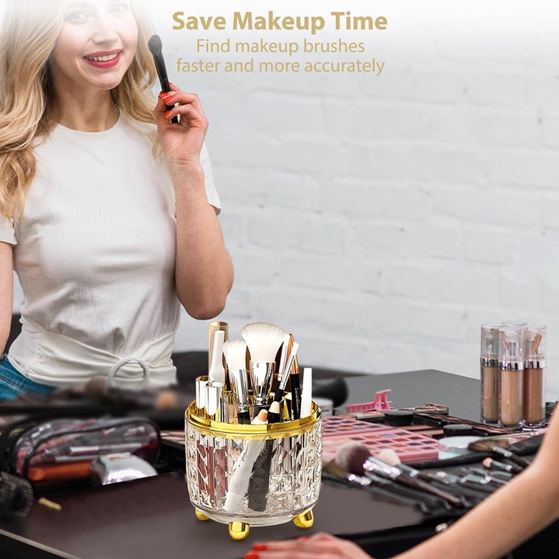 Calyrex Makeup Brush Holder Organizer -360 Rotating Makeup Brushes Cosmetic Organizer for Vanity Bathroom Countertop - Transparent Dustproof & Waterproof Makeup Brushes Holder with 6 Slots - Image 3