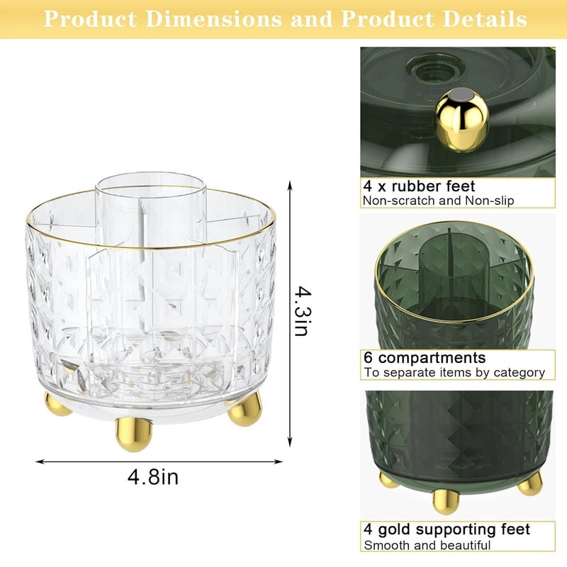 Calyrex Makeup Brush Holder Organizer -360 Rotating Makeup Brushes Cosmetic Organizer for Vanity Bathroom Countertop - Transparent Dustproof & Waterproof Makeup Brushes Holder with 6 Slots - Image 5