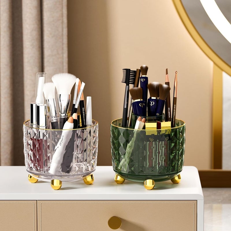 Calyrex Makeup Brush Holder Organizer -360 Rotating Makeup Brushes Cosmetic Organizer for Vanity Bathroom Countertop - Transparent Dustproof & Waterproof Makeup Brushes Holder with 6 Slots - Image 2