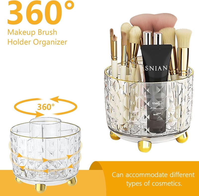 Calyrex Makeup Brush Holder Organizer -360 Rotating Makeup Brushes Cosmetic Organizer for Vanity Bathroom Countertop - Transparent Dustproof & Waterproof Makeup Brushes Holder with 6 Slots - Image 4
