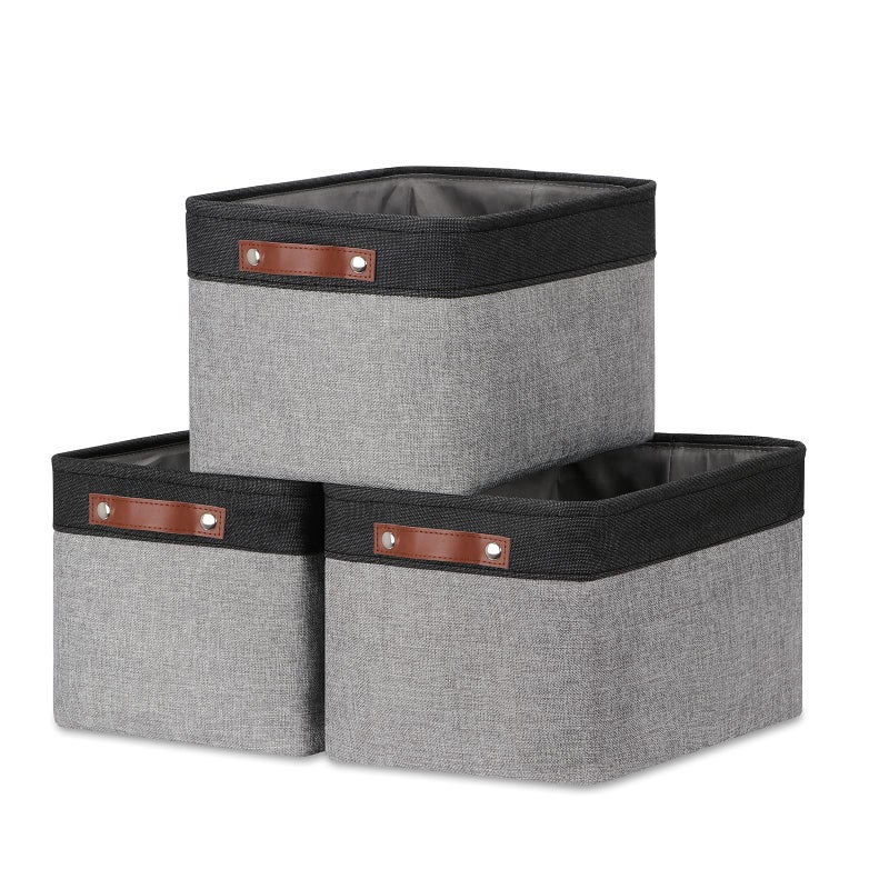 DULLEMELO Fabric Baskets for Storage Rectangular Fabric Storage Bins Collapsible Perfect for Shelves Closets Nursery Empty Gift Baskets 3Pack Medium15 inch X 11 inch X 95 inch  BlackGrey