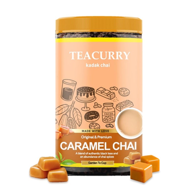TEACURRY Caramel Chai (100 Grams, 50 Cups) - Caramel Chai for Digestion and Skin - 100% Natural Flavoured Tea | Refreshing & Tasteful Caramel Flavor Chai Tea - Image 1