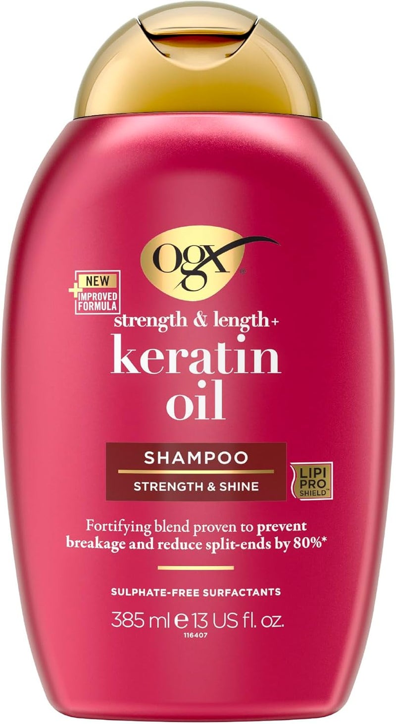 OGX, Shampoo, Strength & Length+ Keratin Oil, New Gentle and PH Balanced Formula, 385ml