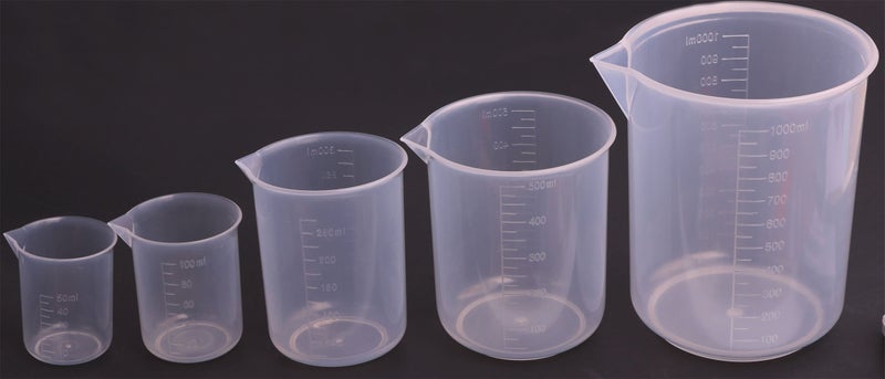 Shapenty 5 Sizes 50ml  100ml 250ml 500ml 1000ml Capacity Clear Plastic Graduated Measuring Beaker Set Liquid Cup Container 5PCS