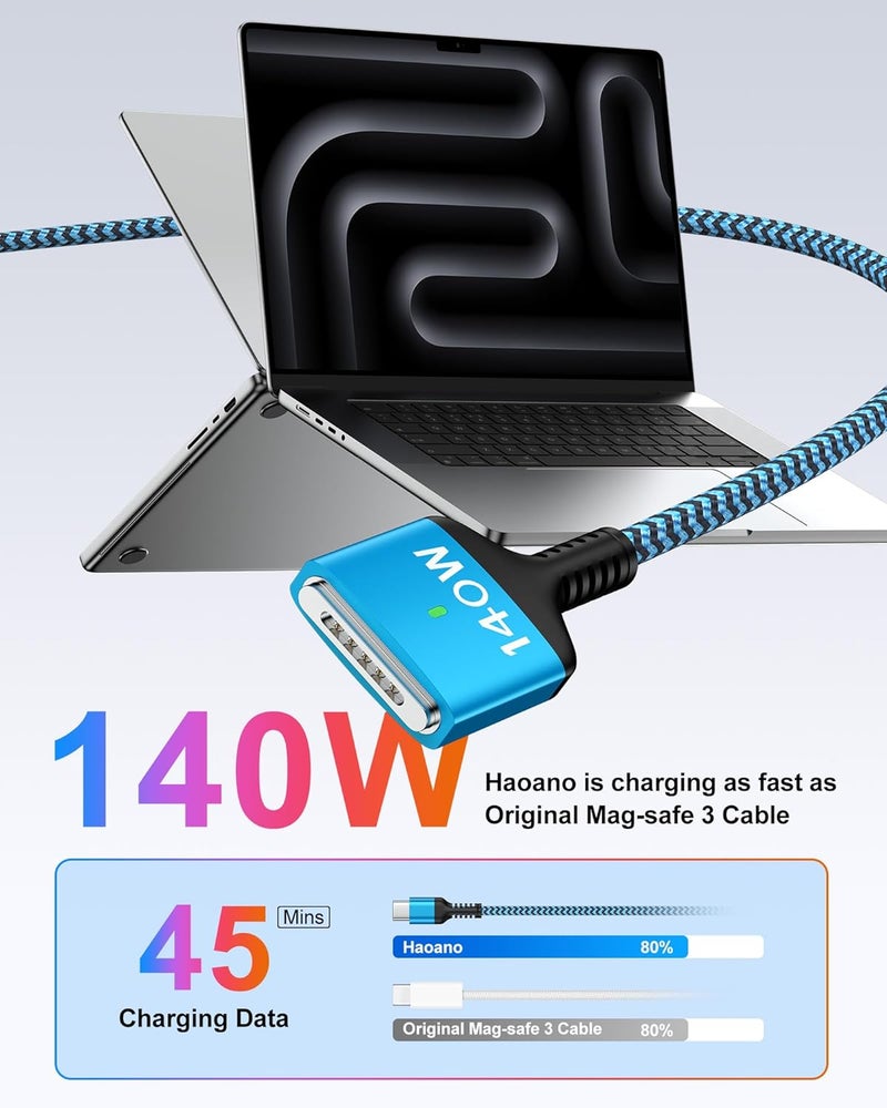 كابل USB-C إلى مغناطيسي 3 بطول 6 أقدام، 140 واط شاحن MacBook Air سريع كابل Apple MagSafe 3 لـ MacBook Air 15''/13'' M4 2025، M3 2024، M2 2023، Mac Book Pro 16"/14" M4 2024، M2 2023، M1 2021 - Image 3