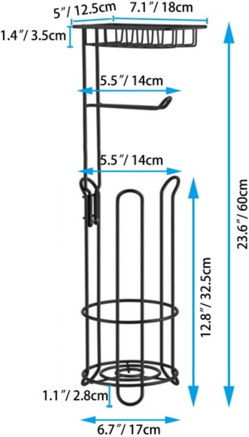 Free Standing Toilet Paper Holder with Tray for Bathroom Storage - Black - Image 3