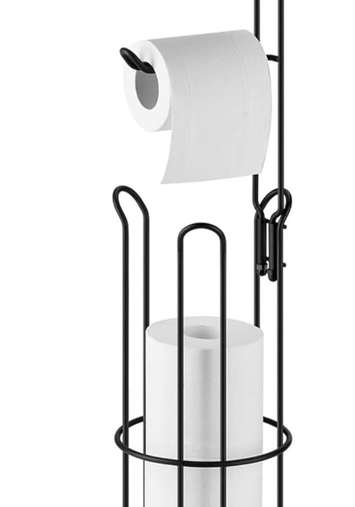 Free Standing Toilet Paper Holder with Tray for Bathroom Storage - Black - Image 1