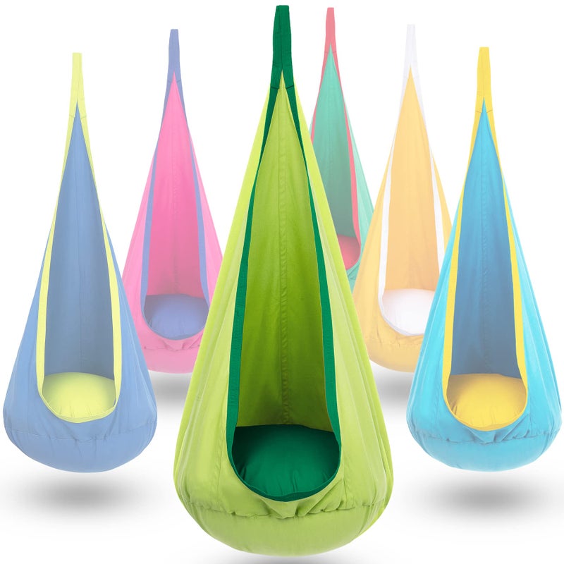 Y- STOP Y-STOP Kids Pod Swing Seat, Hanging Hammock Chair with Inflatable Pillow, Sensory Swing Chair with Pocket for Indoor and Outdoor(Green) - Image 1