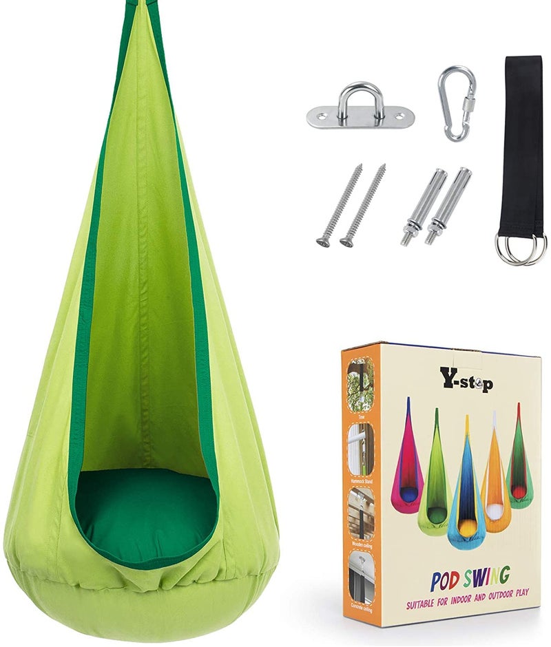 Y- STOP Y-STOP Kids Pod Swing Seat, Hanging Hammock Chair with Inflatable Pillow, Sensory Swing Chair with Pocket for Indoor and Outdoor(Green) - Image 5
