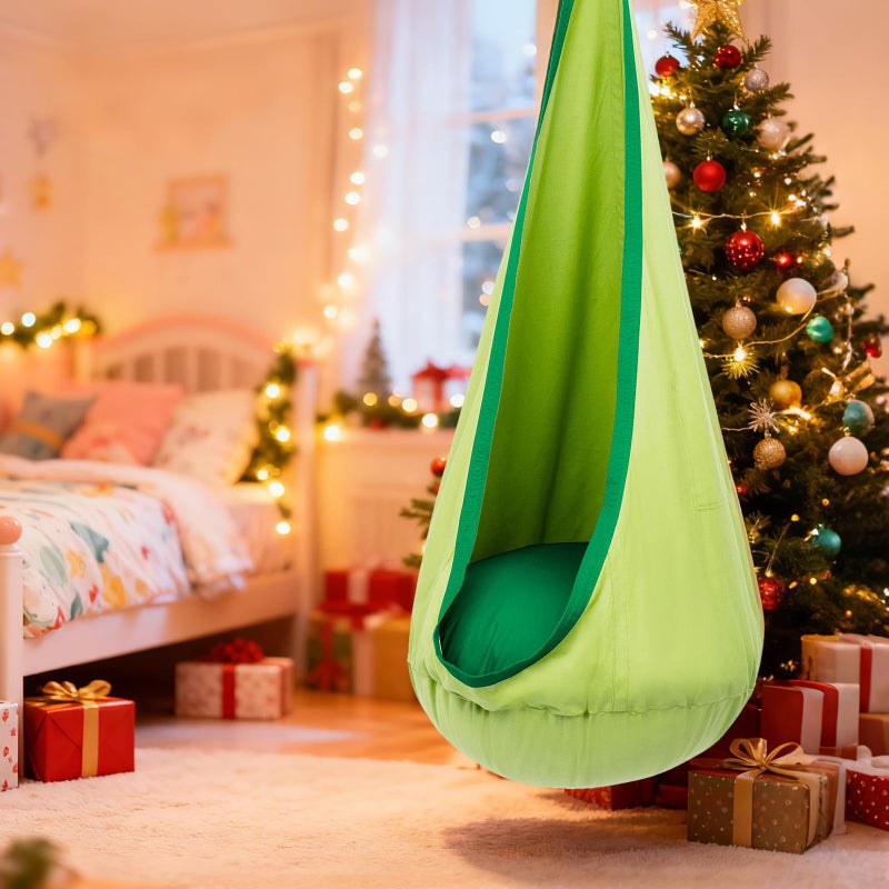 Y- STOP Y-STOP Kids Pod Swing Seat, Hanging Hammock Chair with Inflatable Pillow, Sensory Swing Chair with Pocket for Indoor and Outdoor(Green) - Image 2