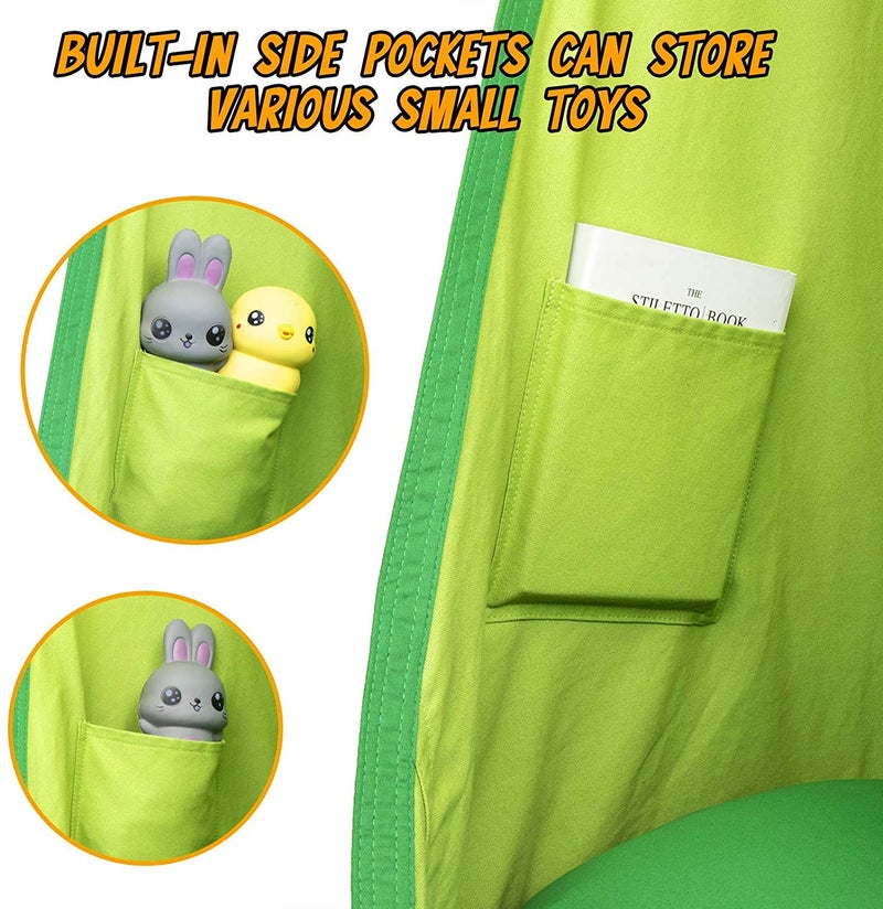 Y- STOP Y-STOP Kids Pod Swing Seat, Hanging Hammock Chair with Inflatable Pillow, Sensory Swing Chair with Pocket for Indoor and Outdoor(Green) - Image 4