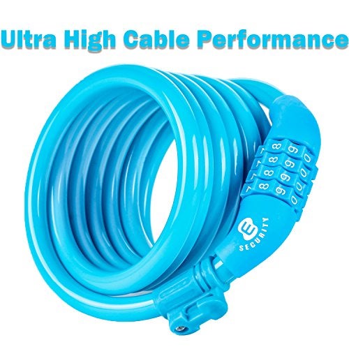 ETRONIC Security Bike Lock M6 Self Coiling Resettable Combination Lock Bike Cable Lock, 6-Feet x 3/8-Inch, Blue - Image 2