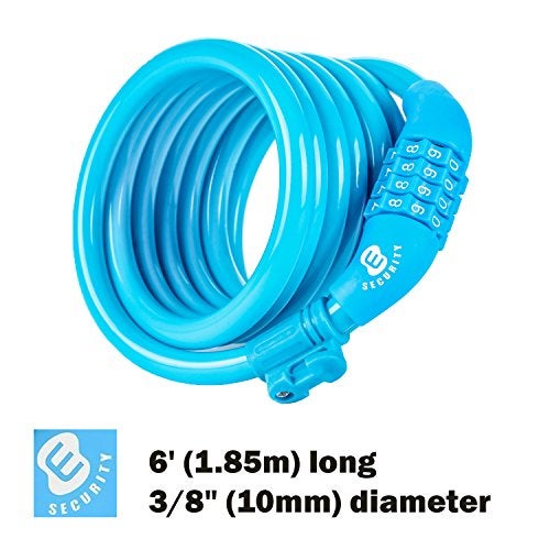 ETRONIC Security Bike Lock M6 Self Coiling Resettable Combination Lock Bike Cable Lock, 6-Feet x 3/8-Inch, Blue - Image 3