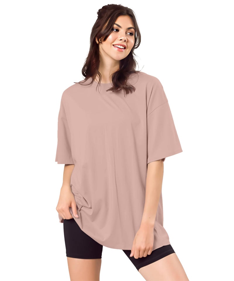 SHODOX® Women's Cotton Blend Oversized Drop Shoulder Solid T-Shirt(Pack of 1) - Image 1