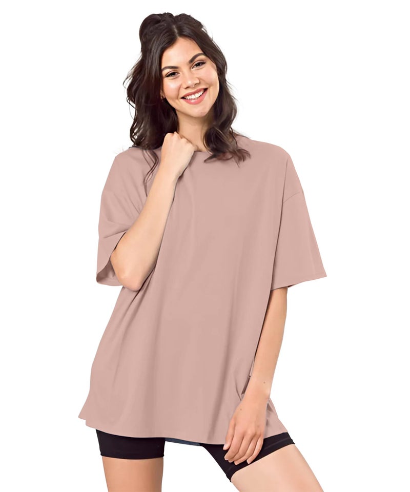 SHODOX® Women's Cotton Blend Oversized Drop Shoulder Solid T-Shirt(Pack of 1) - Image 3
