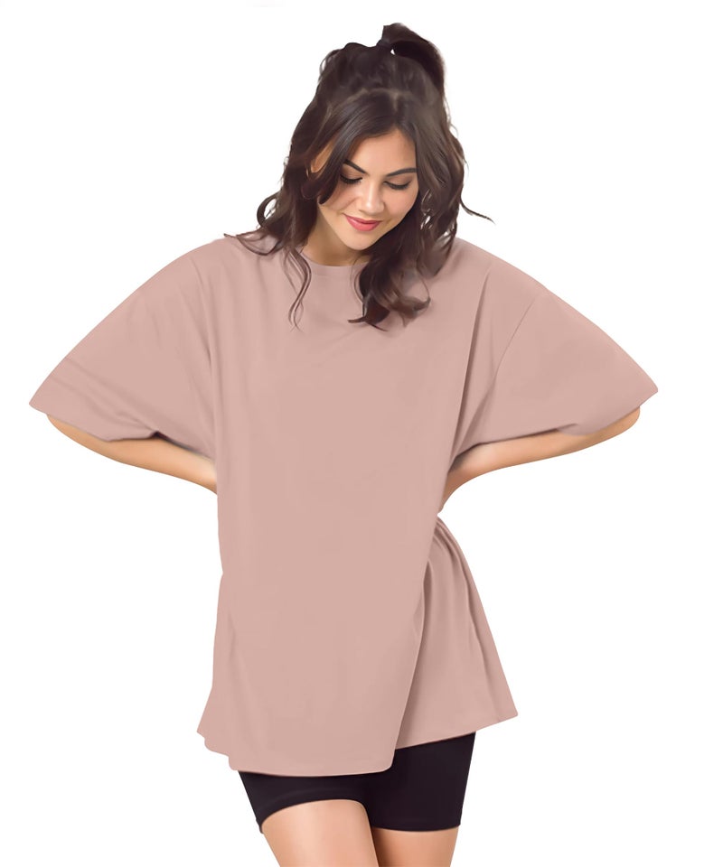 SHODOX® Women's Cotton Blend Oversized Drop Shoulder Solid T-Shirt(Pack of 1) - Image 4
